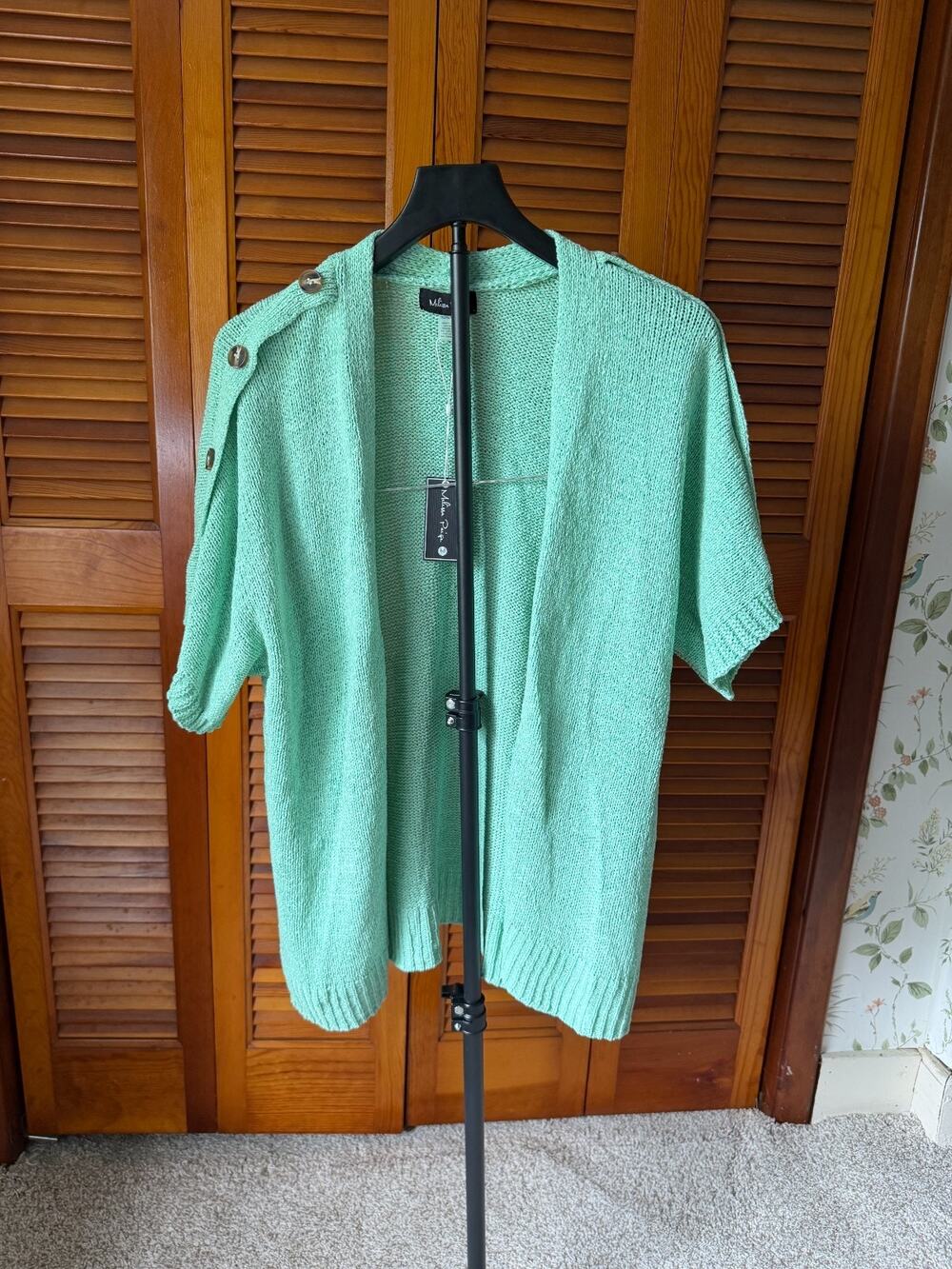 NWT Melissa Paige Ocean Wave Green 3/4 Sleeved Cardigan Sweater sz Petite XL